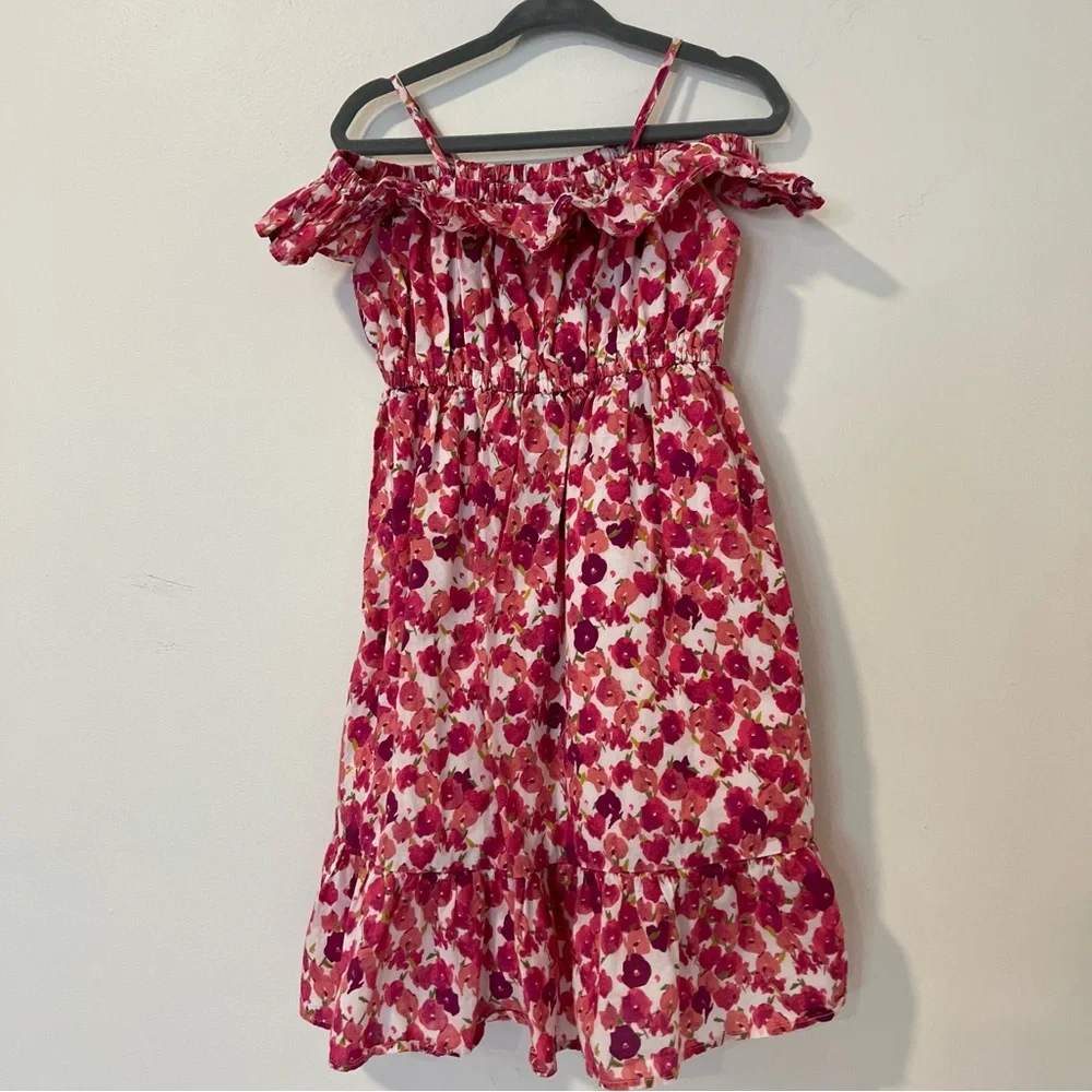 Baby Gap Girls 2T Pink Floral Dress Cotton Ruffle Spaghetti Strap Sundress